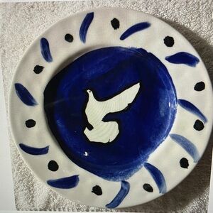 set of 2 Anthropologie Blue and White Hotel Magique Ceramic Plates 8.5”